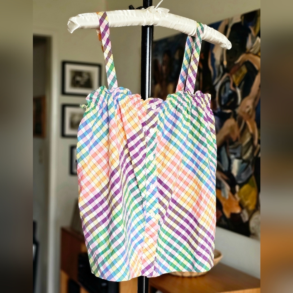 J. Crew Sleeveless Button Front Rainbow Plaid Camisole - Picture 2 of 7